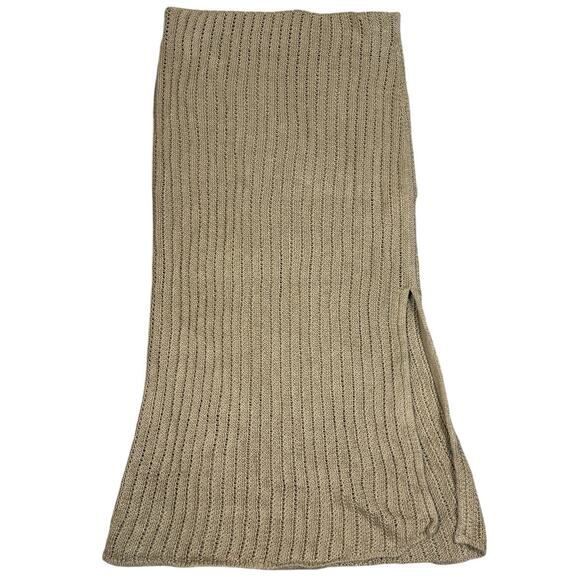 Lauren Ralph Lauren Womens Size M Tan Knit Linen Midi Skirt Side Split - Picture 1 of 6